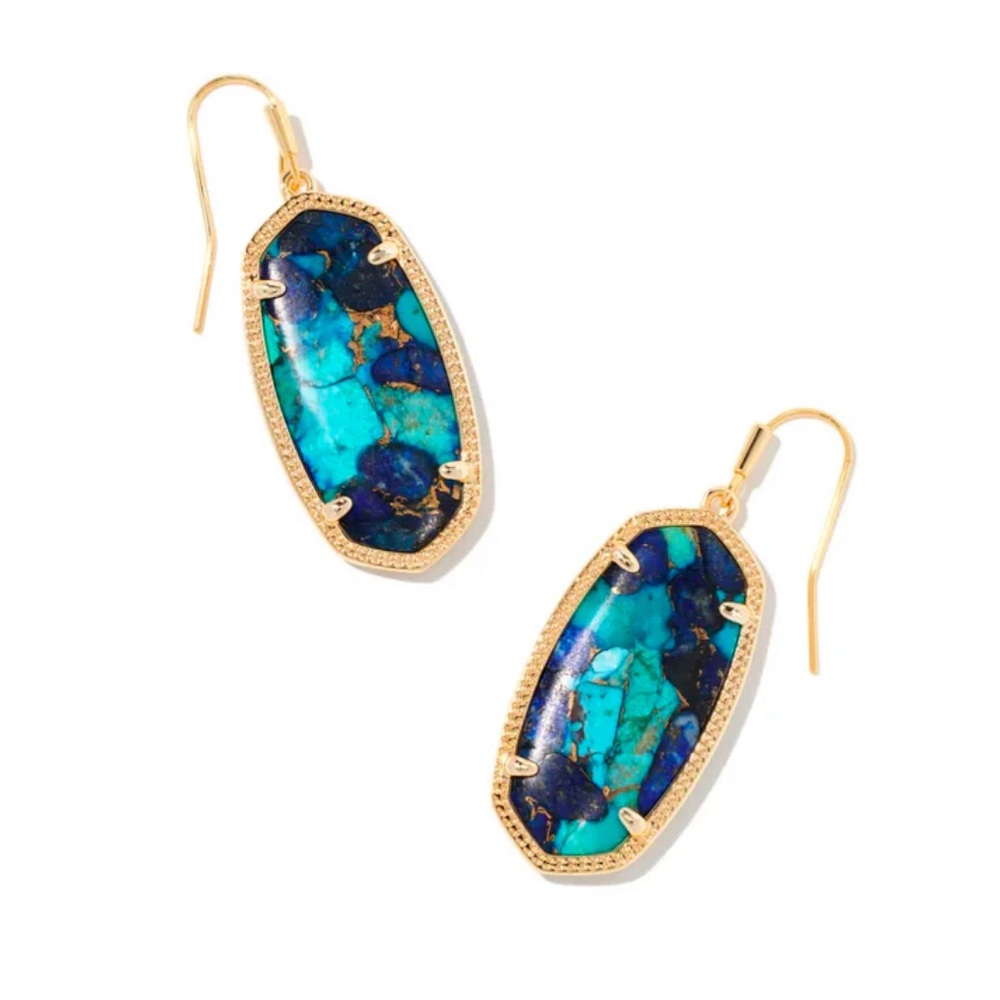 Kendra Scott Elle Gold Drop Earrings, Bronze Veined Lapis Turquoise